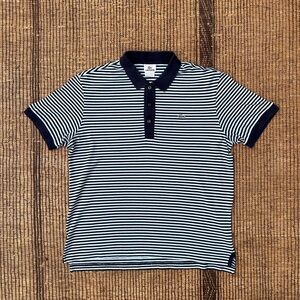 Vintage Lacoste Polo Shirt. Navy and White Stripes. Size Large.